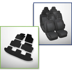 Set: tappetini in velluto + coprisedili cuciti su misura per Seat Alhambra II Van (2010-....) – serie Elegance P-3 - poggiatesta standard