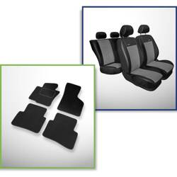 Set: tappetini in velluto + coprisedili cuciti su misura per Volkswagen Passat B6 Variant (2005-2010) – serie Premium grigio