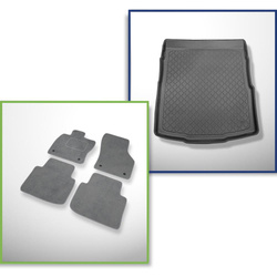 Set: tappetini in velluto + tappetino per bagagliaio per Volkswagen Passat B8 (12.2014-12.2021) 4 porte - Guardliner - vano superiore; con ruota di scorta piena