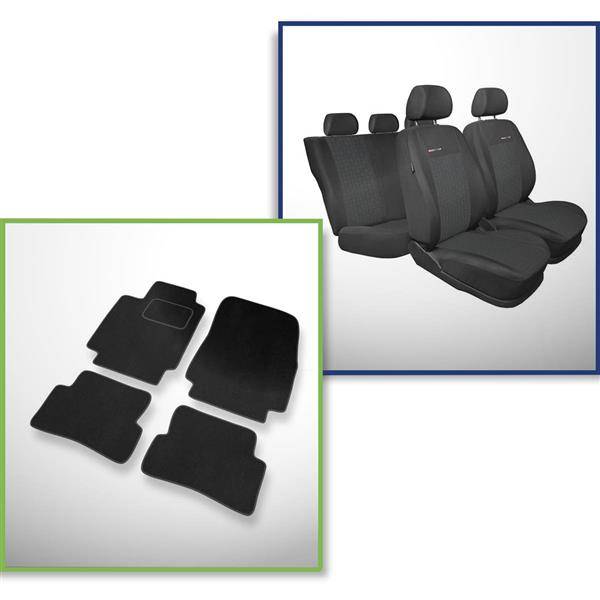 Set: tappetini in velluto + coprisedili cuciti su misura per Renault Clio  III Sporter, Hatchback (2005-2012) – serie Elegance P-1