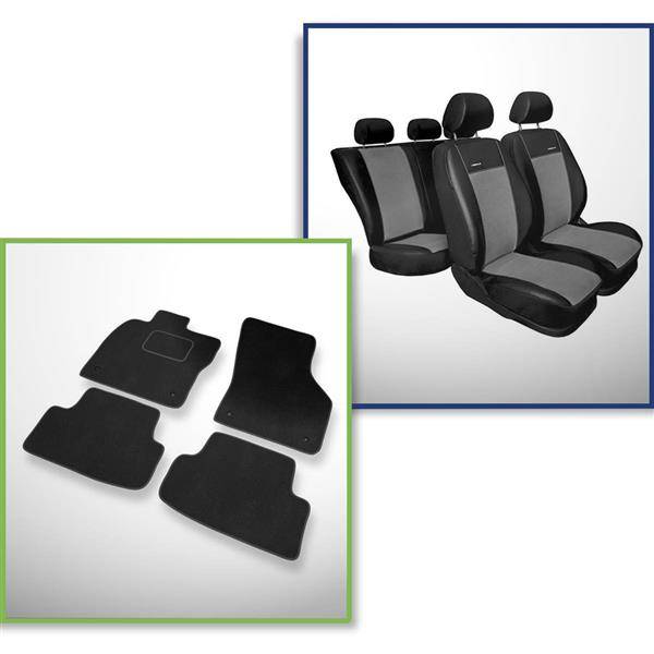 Set: tappetini in velluto + coprisedili cuciti su misura per Skoda Octavia  III Station Wagon, Liftback (2013-2019) – serie Premium grigio -  copribracciolo posteriore