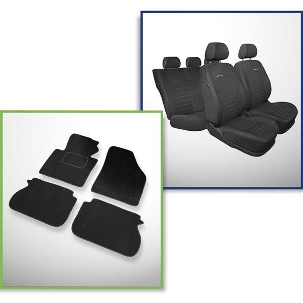 Set: tappetini in velluto + coprisedili cuciti su misura per Volkswagen  Caddy III Cargo (2004-2015) – serie Elegance P-4 - per tre file di sedili