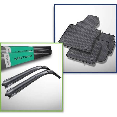 Set: tappetini auto in gomma + spazzole tergicristallo anteriori per Volkswagen Touran I Monovolume (02.2003-05.2010) - bracci controrotanti