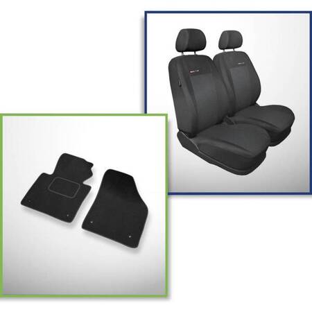 Set: tappetini in velluto + coprisedili cuciti su misura per Volkswagen Caddy III Cargo (2004-2015) – serie Elegance P-3 - solo sedili anteriori