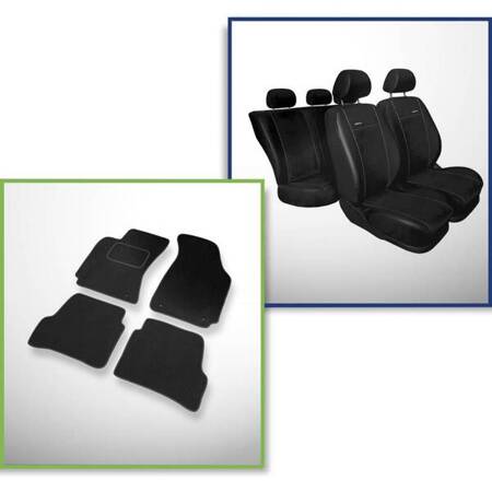 Set: tappetini in velluto + coprisedili cuciti su misura per Volkswagen Passat B5, B5 FL Berlina (1996-2005) – serie Premium nero