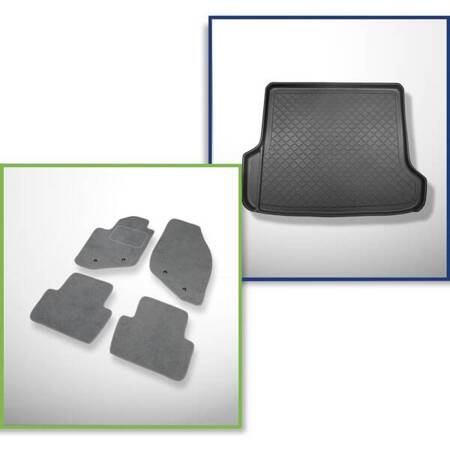 Set: tappetini in velluto + tappetino per bagagliaio per Volvo V70 II (2000-2007) 5 porte - Guardliner - 5/7 sedili (3a fila abbassata); inclusi modelli con navigazione e cambiadischi